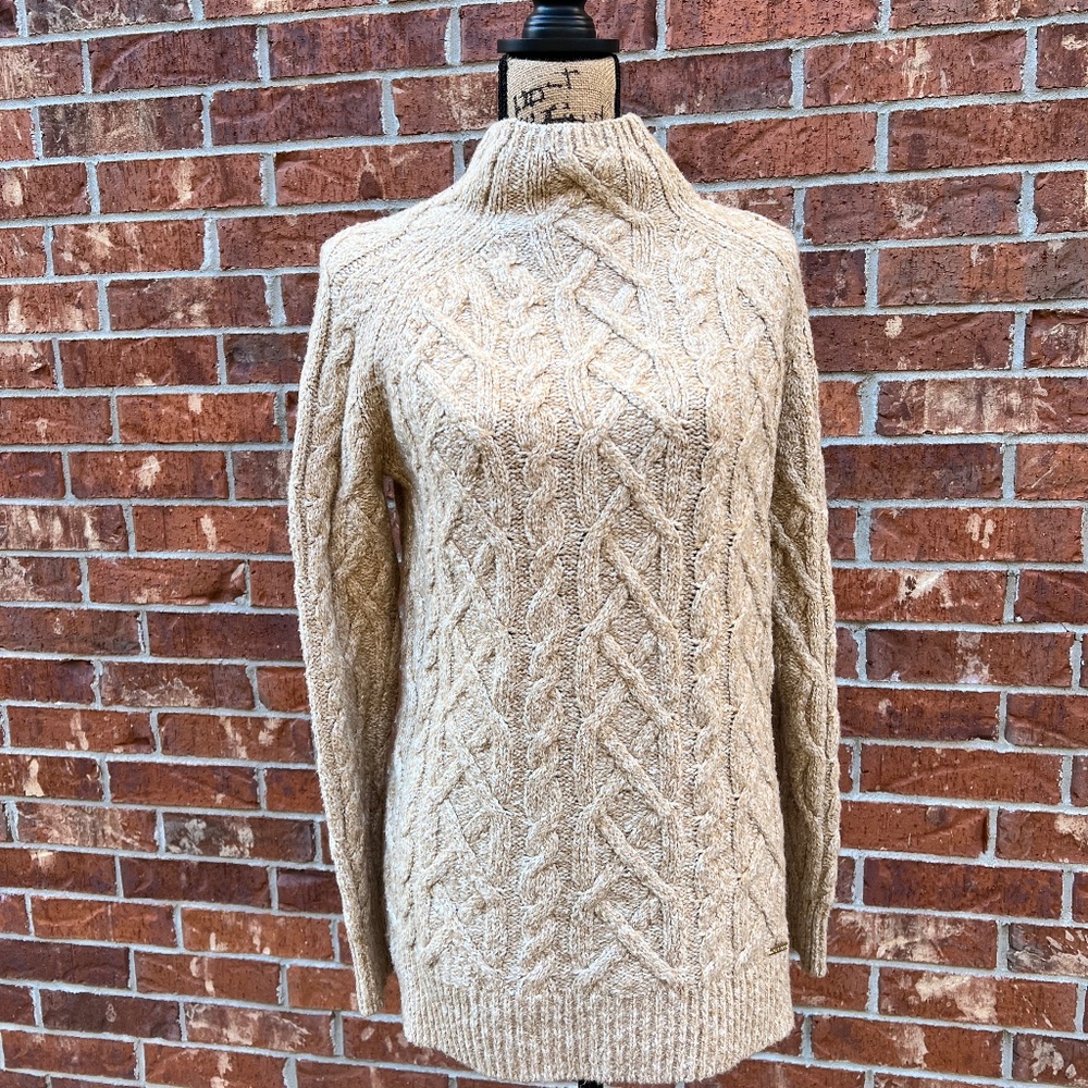 MICHAEL Michael Kors Long Sleeve Dark Grey Cable Knit Mock Neck Sweater